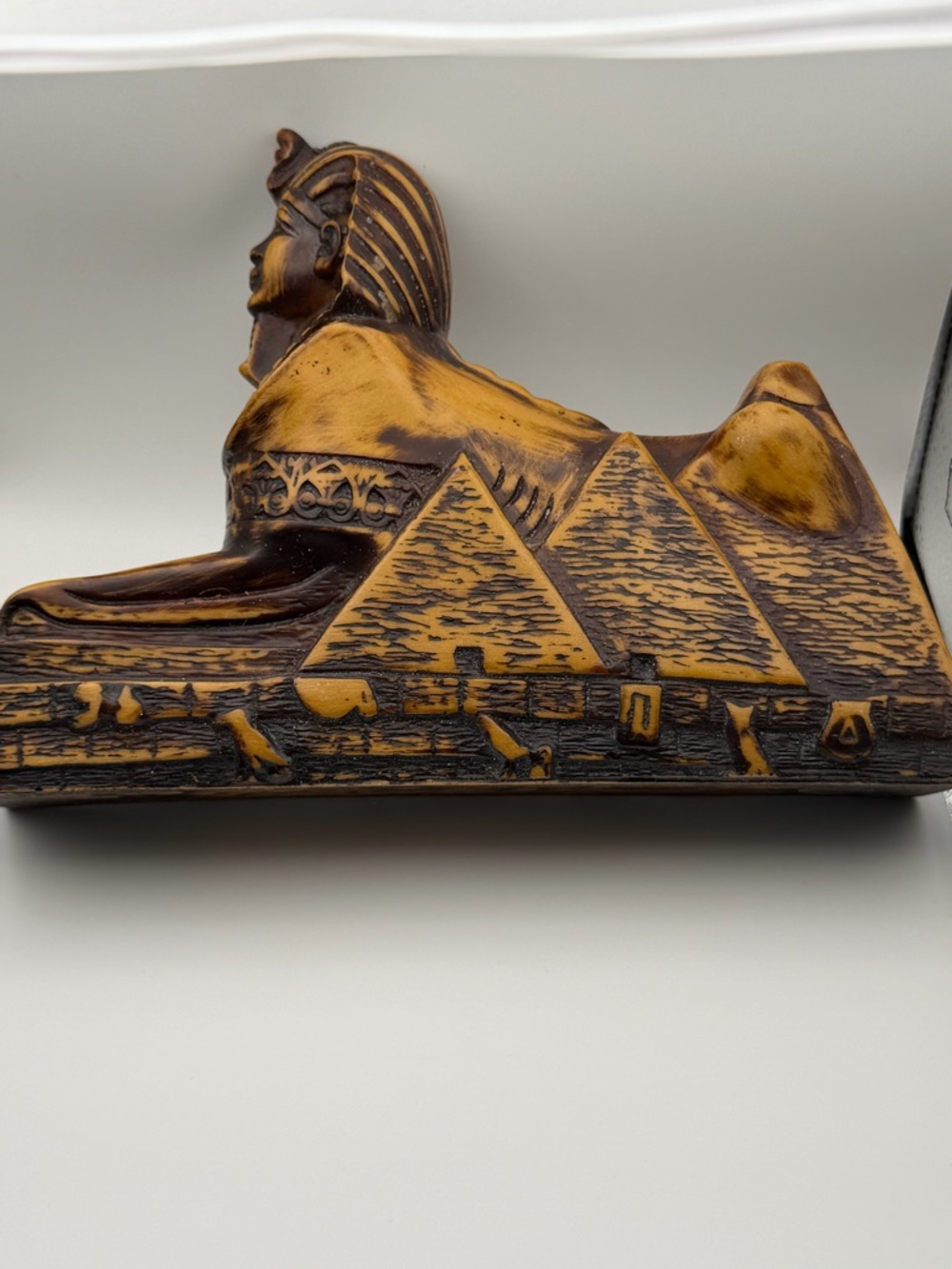 Egyptian Sphinx & Pyramids Decorative Sculpture in Golden Brown 9”x 3” x7”